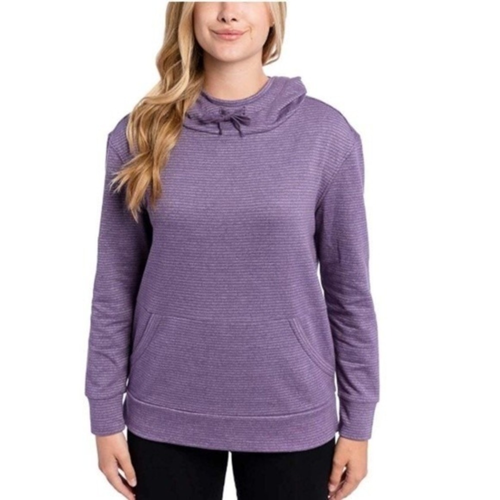 Champion Womens Hoodie Medium Purple Striped Pullover‎ Sweatshirt Activewear